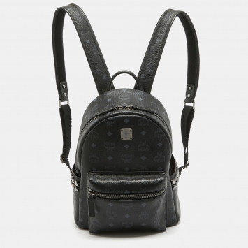 Pre Owned MCM Black Visetos Coated Canvas Small Stark Studded Backpack