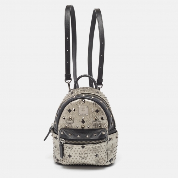 Pre Owned MCM Black/Grey Leather Mini Studded Stark Backpack