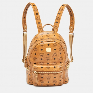 Pre Owned MCM Cognacn Visetos Coated Canvas and Leather Studs Stark Backpack