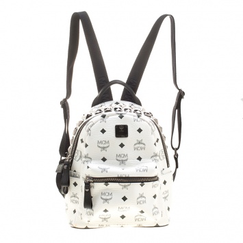Pre Owned MCM White Leather Mini Studded Backpack