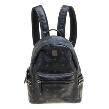 Pre Owned MCM Black Visetos Leather Small Stark Backpack