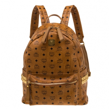 Pre Owned MCM Cognac Visetos Coated Canvas Medium Studs Stark Backpack