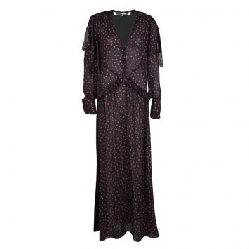 Pre Owned McQ by Alexander McQueen Black Polka Dotted Long Sleeve Maxi Dress S