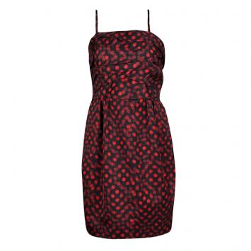 Pre Owned McQ By Alexander McQueen Black and Red Polka Dot Duchess Bustier Dress M