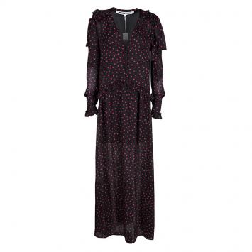 Pre Owned Alexander McQueen Black Polka Dot Ruffle Detail Maxi Dress S