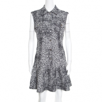Pre Owned McQ by Alexander McQueen Grey Animal Patterned Jacquard Denim Sleeveless Dress M