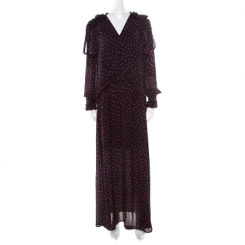 Pre Owned McQ By Alexander McQueen Black Polka Dot Ruffle Detail Maxi Dress M