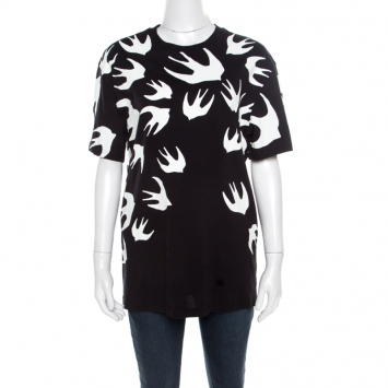 Pre Owned McQ by Alexander McQueen Black Swallow Printed Cotton T- Shirt XL