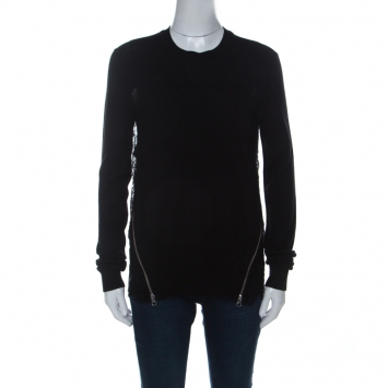 Pre Owned McQ by Alexander McQueen Black Wool & Lace Side Zip Detail Top S