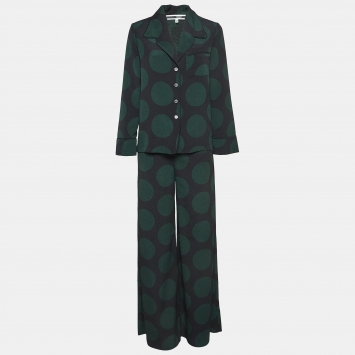 Pre Owned McQ by Alexander McQueen Black/Green Polka Dots Crepe Pajama Set S