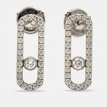 Pre Owned Messika Move Uno Pave Diamond 18K White Gold Earrings