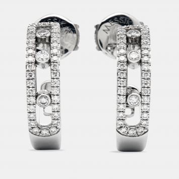 Pre Owned Messika Move Pave Hoop Diamond 18k White Gold Earrings