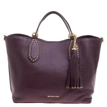 Pre Owned Michael Kors Purple Leather Brooklyn Tote