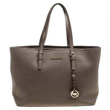 Pre Owned Michael Kors Khaki Leather Jet Set Tote