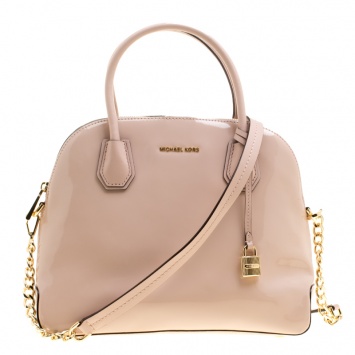 Pre Owned Michael Kors Dusty Pink Patent leather Large Mercer Dome Satchel