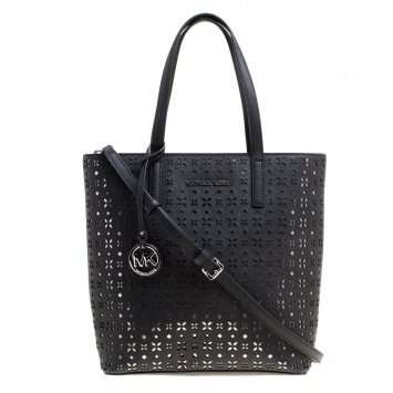 Pre Owned Michael Michael Kors Black Laser Cut Leather Medium Hayley Tote