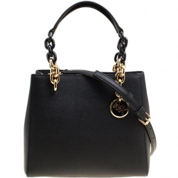 Pre Owned Michael Kors Black Leather Medium Cynthia Satchel