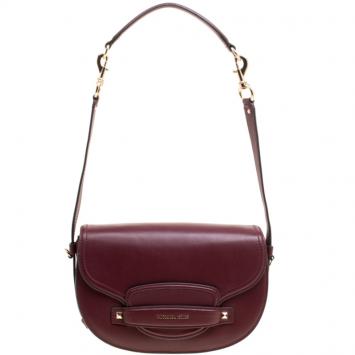 Pre Owned Michael Kors Burgundy Leather Medium Cary Saddle Shoulder Bag