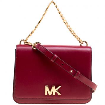 Pre Owned Michael Kors Maroon Leather Mott Chain Swag Shoulder Bag