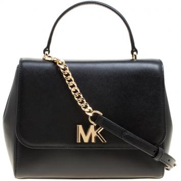 Pre Owned Michael Kors Black Leather Medium Mott Top Handle Satchel