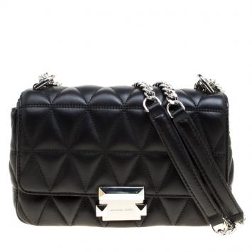 Pre Owned Michael Kors Black Quilted Leather Small Sloan Studded Chain Shoulder Bag