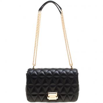 Pre Owned Michael Kors Black Quilted Leather Large Sloan Studded Chain Shoulder Bag