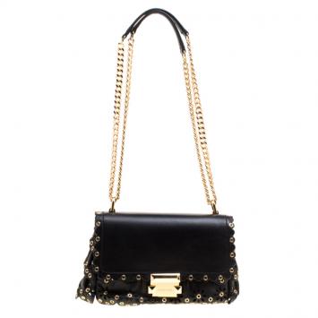 Pre Owned Michael Kors Black Leather Small Sloan Studded Chain Shoulder Bag