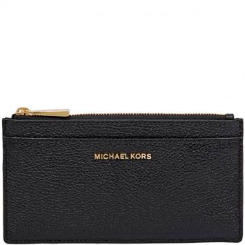 Pre Owned Michael Kors Black Pebbled Leather Large Card Case