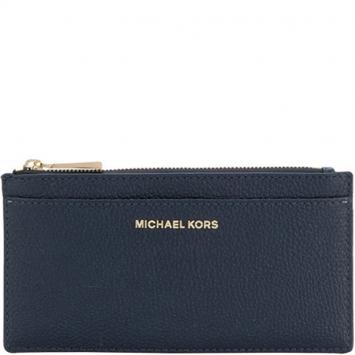 Pre Owned Michael Kors Blue Pebbled Leather Large Card Case