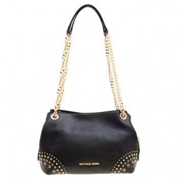 Pre Owned Michael Kors Black Leather Medium Studded Chain Shoulder Bag