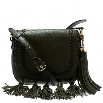 Pre Owned Michael Kors Olive Green Leather Moroccan Saddle Messenger Bag