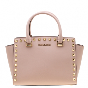 Pre Owned Michael Kors Pale Pink Leather Selma Studded Tote
