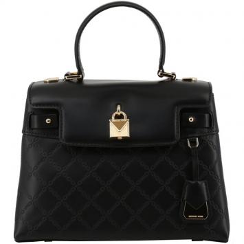 Pre Owned Michael Kors Black Chain-Embossed Leather Medium Gramercy Satchel Bag