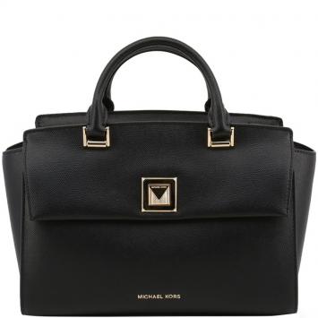 Pre Owned Michael Kors Black Crossgrain Leather Medium Sylvia Satchel Bag
