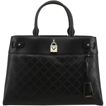 Pre Owned Michael Kors Black Chain-Embossed Leather Large Gramercy Satchel Bag
