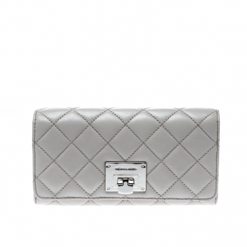 Pre Owned Micheal Kors Grey Quilted Leather Astrid Wallet