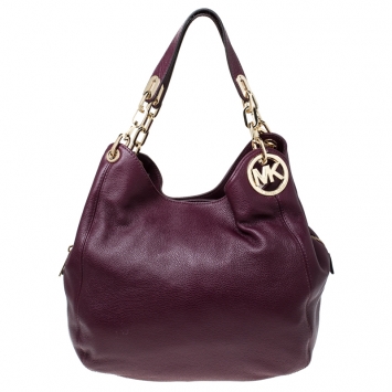 Pre Owned MICHAEL Michael Kors Plum Leather Fulton Shoulder Bag