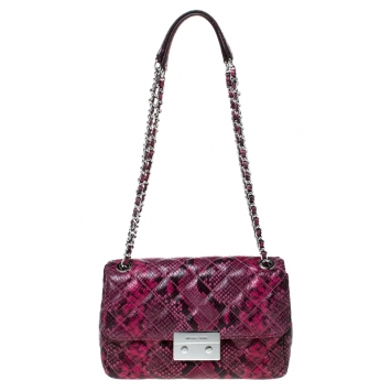 Pre Owned Michael Kors Pink Python Embossed Leather Sloan Flap Shoulder Bag