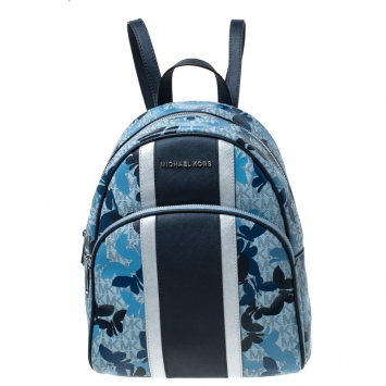 Pre Owned Michael Kors Blue Butterfly Monogram Coated Canvas Medium Abbey Backpack