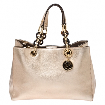 Pre Owned MICHAEL Michael Kors Metallic Gold Leather Medium Cynthia Tote