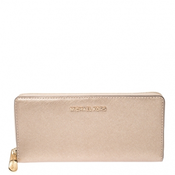 Pre Owned Michael Kors Metallic Gold Leather Jet Set Travel Continental Wallet