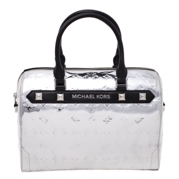 Pre Owned Michael Kors Metallic Silver Mirror Leather Kara Boston Bag