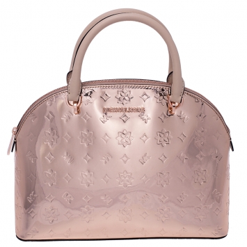 Pre Owned MICHAEL Michael Kors Metallic Rose Gold Mirror Leather Emmy Dome Satchel