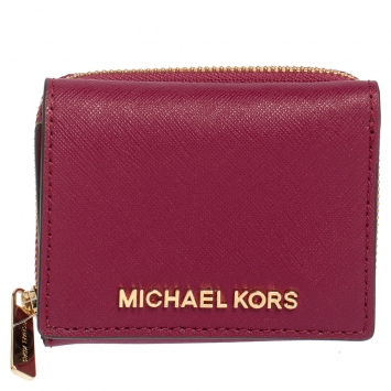 Pre Owned Michael Kors Pink Leather Trifold Card Case Wallet