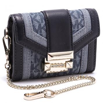 Pre Owned Michael Kors Blue Leather and Textile Whitney Small Chain Purse
