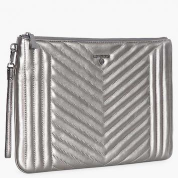Pre Owned Michael Kors Grey Quilted Leather Jet Set Extra-Large Pouch