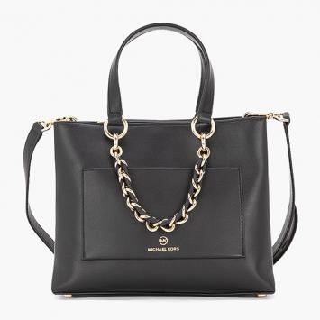 Pre Owned Michael Kors Black Leather Cece Small Chain Tote
