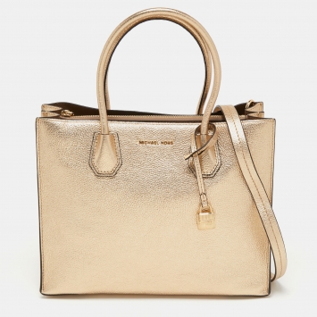 Pre Owned Michael Kors Metallic Gold Leather Large Mercer Tote