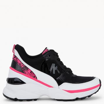 Pre Owned Michael Kors Black Leather and Textile Mickey Elevated Trainer Sneakers Size EU 40