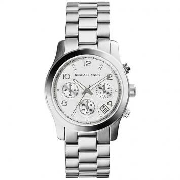 Pre Owned Michael Kors Silver Stainless Steel Runway MK5076 Women's Wristwatch 38MM